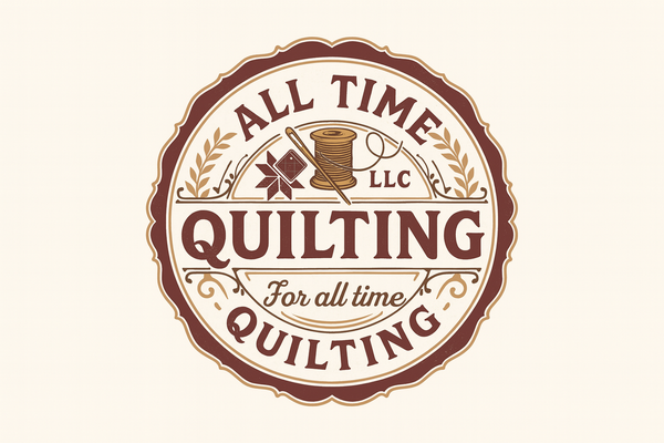 All Time Quilting LLC badge with fabric bundle colors